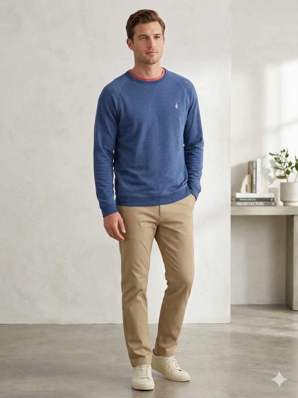 johnnie-O Men's Size Large Blue Heathered Crewneck Pullover Sweatshirt Surfer L